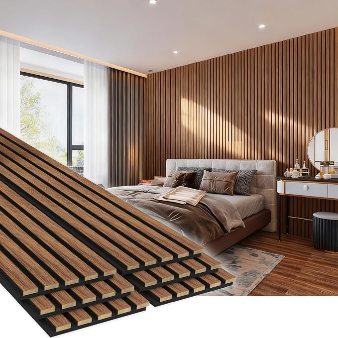 EVERECO 6 Pack Wood Slat Acoustic Wall Panels 92.5" × 7.87", 3D Sound Absorbing by Unknown