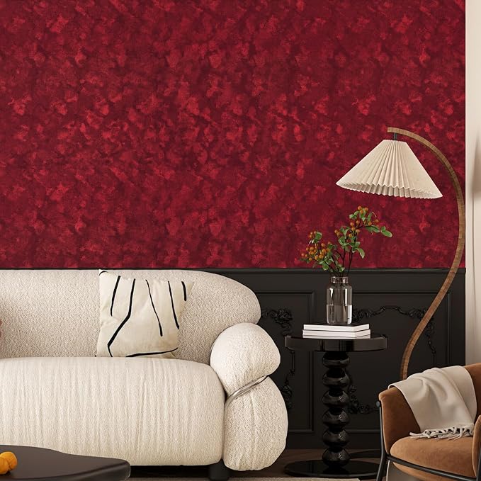 Wallercity Wine-Red Flocking Fabric Wallpaper Peel and Stick Soft Velvet - Image 7