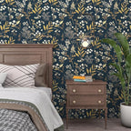 Dark Blue Leaf Wallpaper Peel and Stick Dark Blue Floral Wallpaper - Image 6