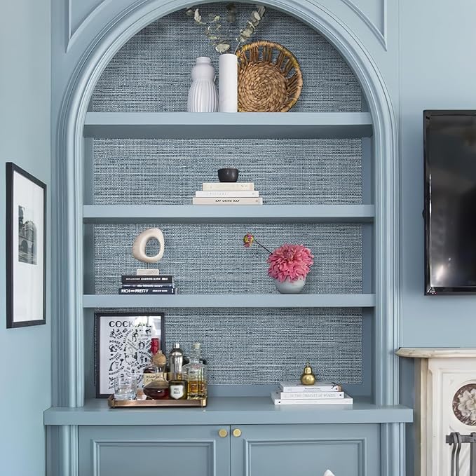 HueBurst Grasscloth Peel and Stick Wallpaper 17.3" x 394" Blue Textured - Image 5