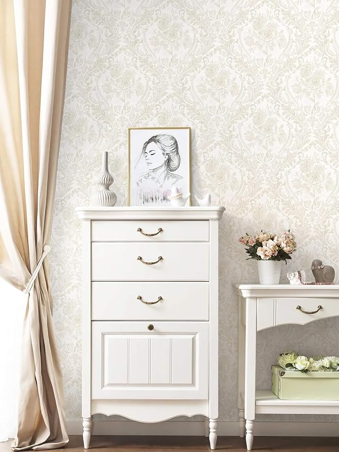 Ismoon Floral Peel and Stick Wallpaper Vintage Beige Contact Paper Boho - Image 7