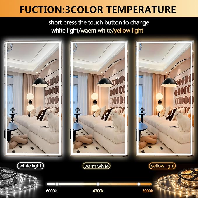 Hasipu Full Length Mirror with Lights, Full Body Dressing Hanging Mounted Mirror - Image 3
