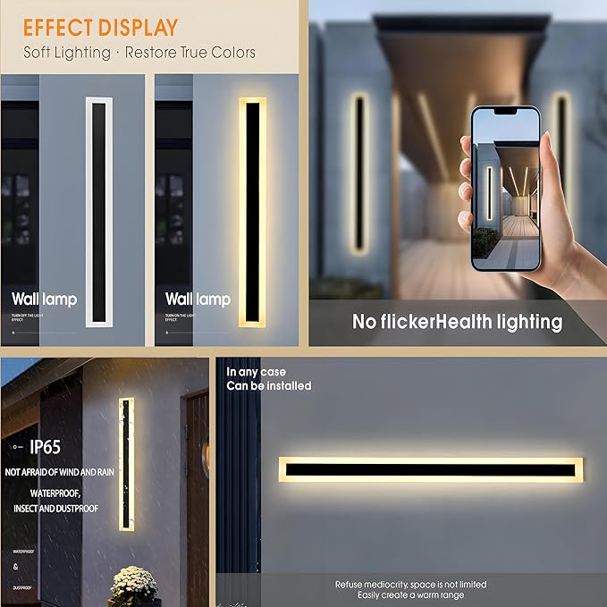 2Pack 79inch Long Outdoor Modern LED Wall Light, 65W Waterproof IP65 Warm White - Image 3
