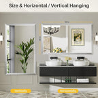 60x36 Inch Brushed Silver Bathroom Mirror - Image 4