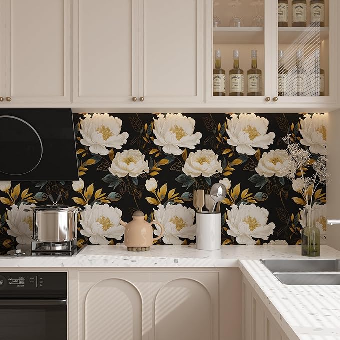 Vintage Dark Floral Wallpaper Peel and Stick, Boho Botanical Wall Decor Black - Image 5