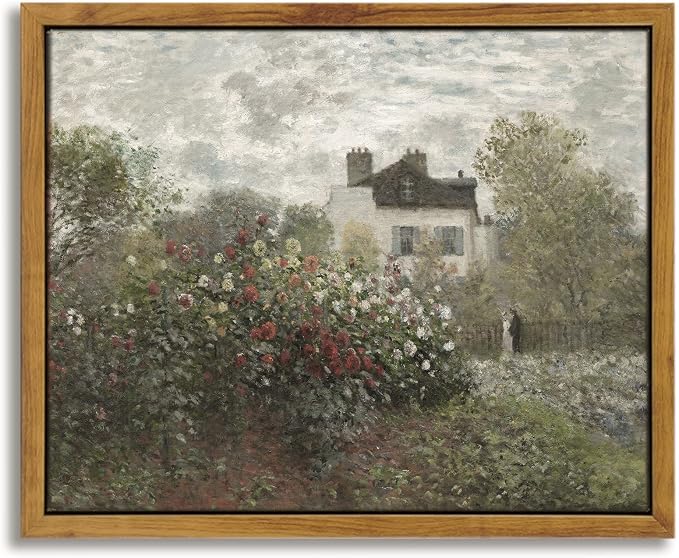 InSimSea Framed Canvas Wall Art Vintage Decor, Monet Flower Garden Painting by InSimSeaArt