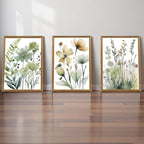 SYWENNOI 3 Pieces Wood Framed Green Botanical Canvas Wall Art, Boho Floral - Image 5