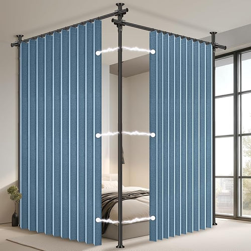 100% Blackout Room Divider Curtains Sets Blue 2 Panels W100 x L96in No Drill by AJAZZ