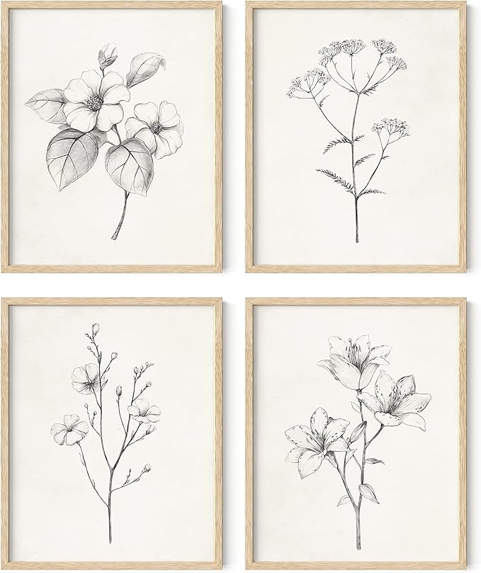 HAUS AND HUES Grey Floral Wall Art by HausandHuesArtPrints