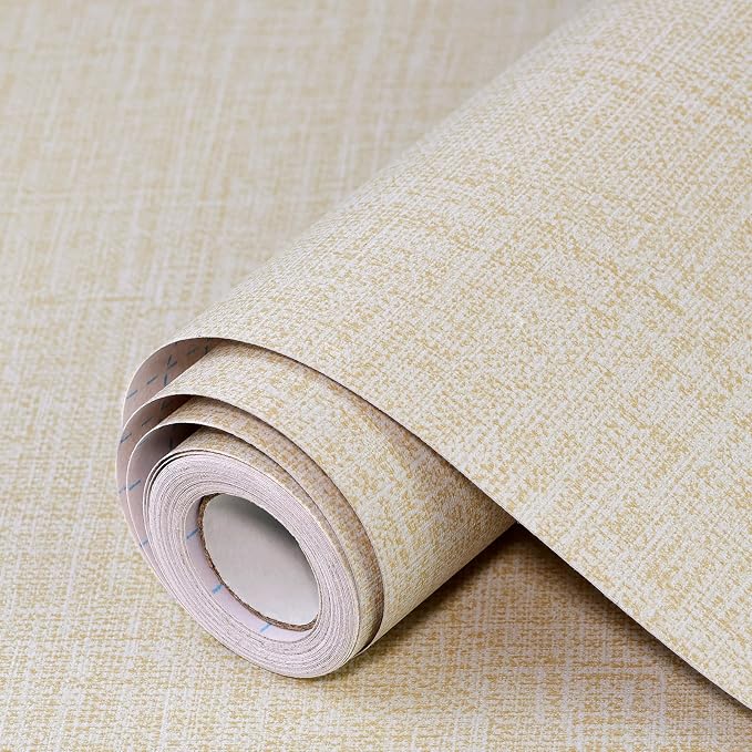 Beige Grasscloth Peel and Stick Wallpaper 17.3"x1200" Faux Linen Textured by Uooar