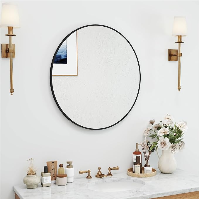 SCWF-GZ 24" Round Mirror Circle Wall Mounted Hanging or Against Wall Aluminum - Image 8