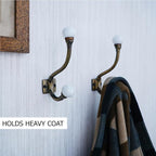 Indian Shelf Pack of 6 Heavy Duty Double Prong White Decorative Coat Hooks - Image 2
