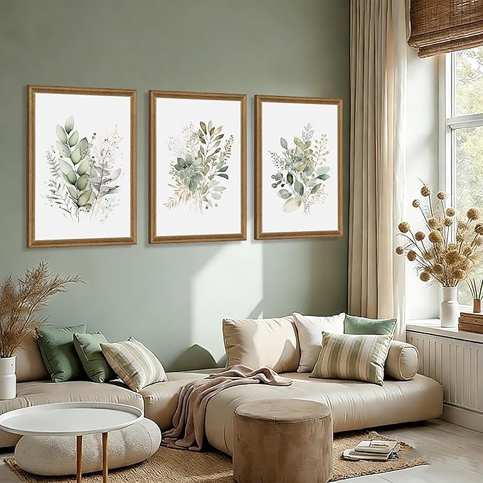 WRFON Framed Sage Green Botanical Wall Art Set of 3, Watercolor Eucalyptus & - Image 5