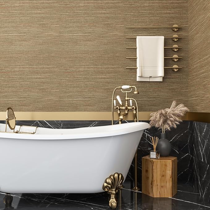 VEELIKE Bronze Brown Grasscloth Peel and Stick Wallpaper Textured Grasscloth - Image 4