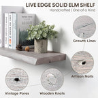 Live Edge Floating Shelves Set of 2, 24 Inch Solid Elm Wood Wall Shelves - Image 4