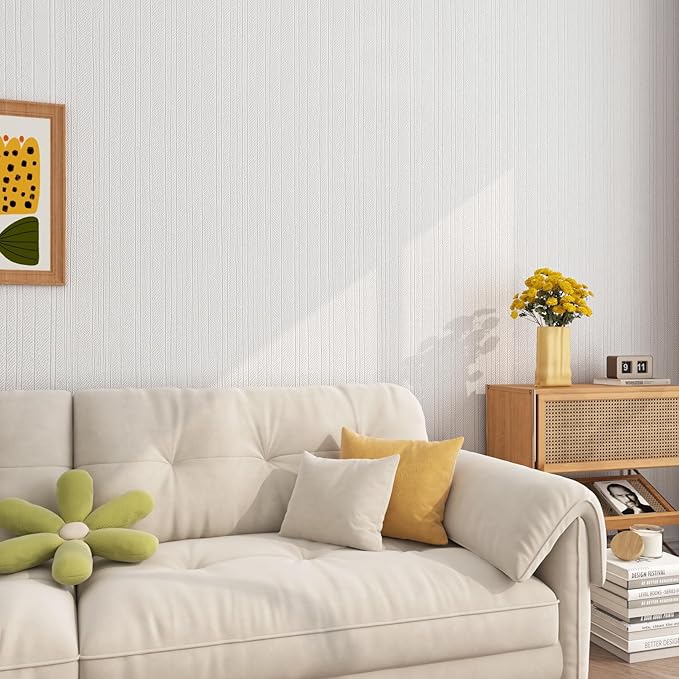FunStick Off White Grasscloth Peel and Stick Wallpaper Textured Grass Cloth - Image 6