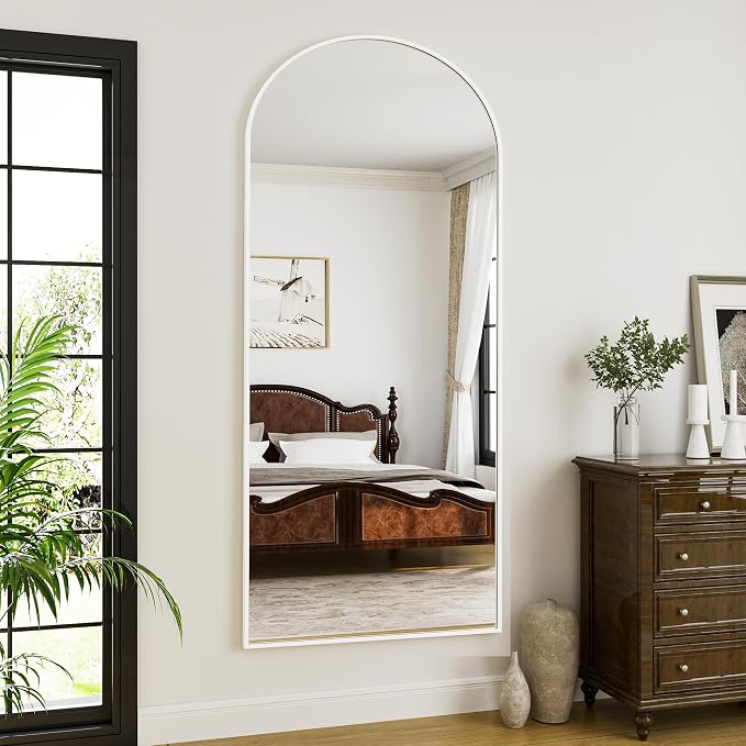 Rowjut Large 76"x34" Arched Full Length Mirror White Floor &Standing - Image 2