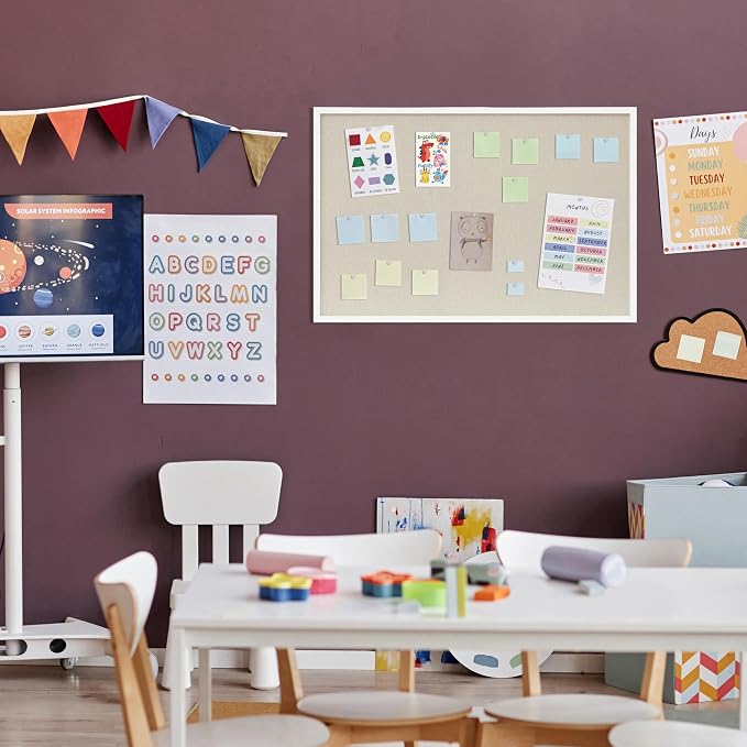DAHAPYBOO Cork Board with Linen White, Bulletin Board 36"x24" Hanging Corkboards - Image 6