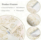 Ismoon Floral Wallpaper Peel and Stick Vintage Flower Beige and Gold Contact - Image 2