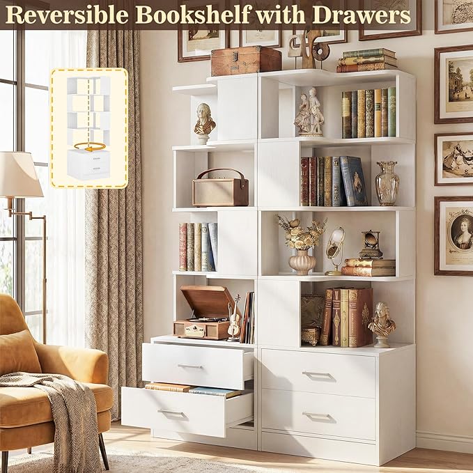 Armocity Corner Bookshelf with Drawers, 7 Tier Corner Book Shelf Display - Image 3