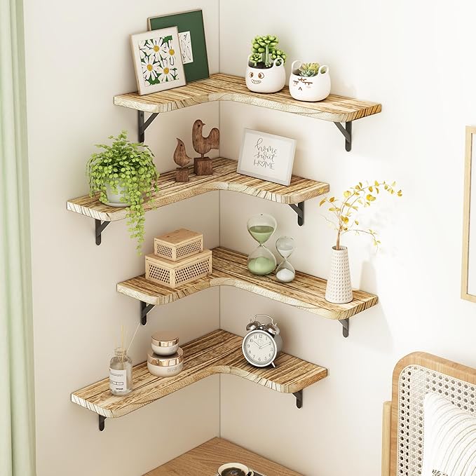 Fixwal Floating Shelves for Wall Set of 5, Rustic Wood Wall Mounted Corner - Image 3