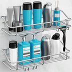Nieifi Shower Caddy Shelf with Hooks Storage Rack Organizer Adhesive Stainless - Image 3
