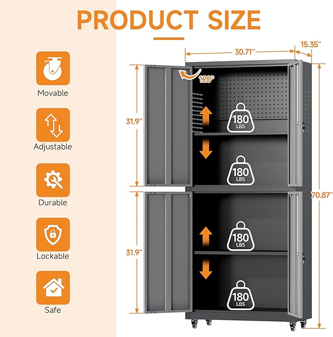 71" H Metal Tool Storage Cabinet - Image 3