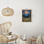 Framed Nature Forest Canvas Wall Art, Full Moon above Wildflowers and Woodland - Image 3