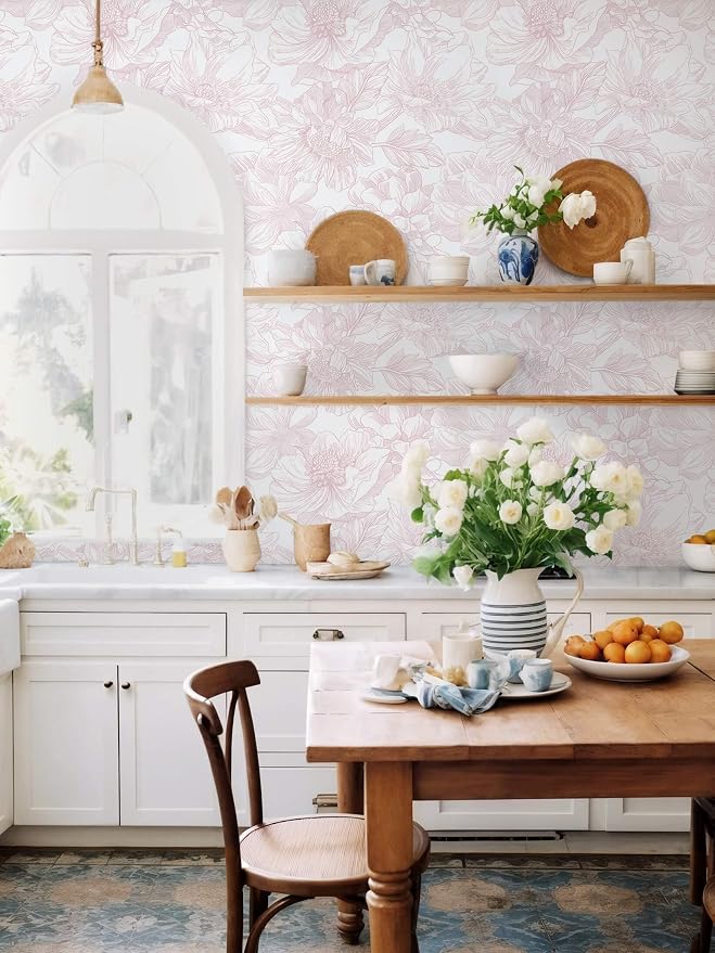 Ismoon Large Floral Peel and Stick Wallpaper Boho White/Pink Contact Paper - Image 6