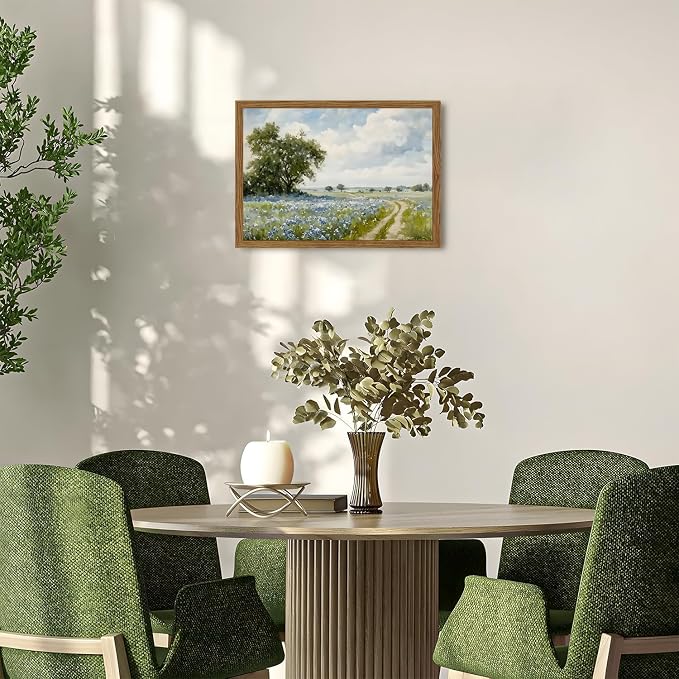 Framed Vintage Canvas Wall Art, Country Landscape Wildflower Field Wall Decor - Image 4