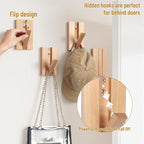 Wall Hooks for Small Space: Foldable Natural Wooden Coat Hooks 4Pack for - Image 3