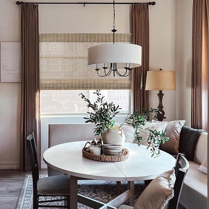 TWOPAGES Natural Woven No Drill Roman Shades, Custom Cordless Blackout Bamboo - Image 2