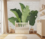 XMPMBM-Hand-Painted Banana Leaf Art Fabric Wallpaper Graffiti Green Leaf Living - Image 2