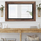 YOSHOOT Rustic Wooden Framed Wall Mirror, Natural Wood and Iron Bathroom Vanity - Image 6