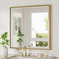 Gold Bathroom Mirror 36x36 Inch Square Beveled Bathroom Vanity Mirror Brushed by QUEENFUN
