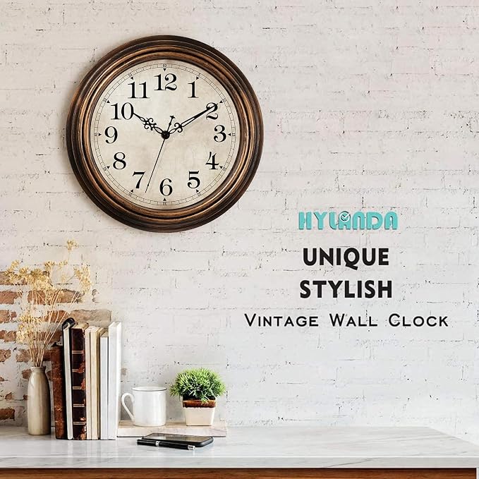 Wall Clock - 12 Inch Vintage Battery Operated - Retro Silent Non Ticking - - Image 4