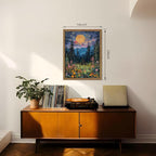 Framed Nature Forest Canvas Wall Art, Full Moon above Wildflowers and Woodland - Image 3