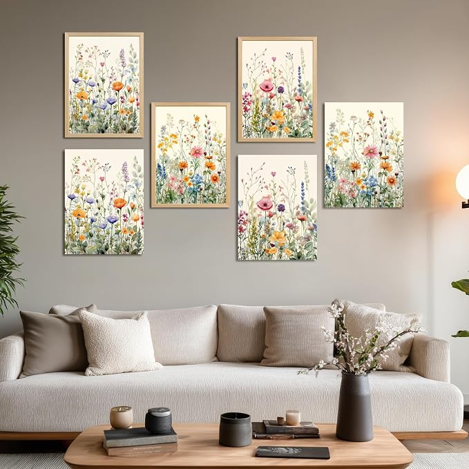 LLEEMPI Framed Watercolor Floral Wall Art Set of 3, Colorful Wildflower Wall - Image 6