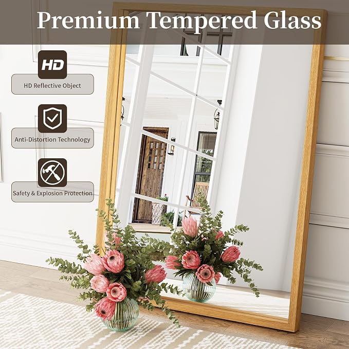Syndra Natural Wood Frame Bathroom Mirror, 30x40'' Modern Vanity Mirror - Image 8