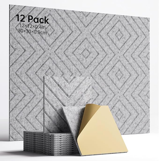 Sound Proof Foam Panels for Walls, 12 Pack Self-Adhesive Acoustic Panels by Woovio