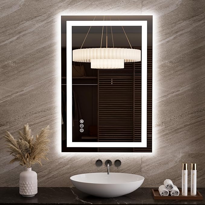 LOAAO 23.6"x35.4" LED Mirror for Bathroom, Lighted Bathroom Mirror by LOAAO