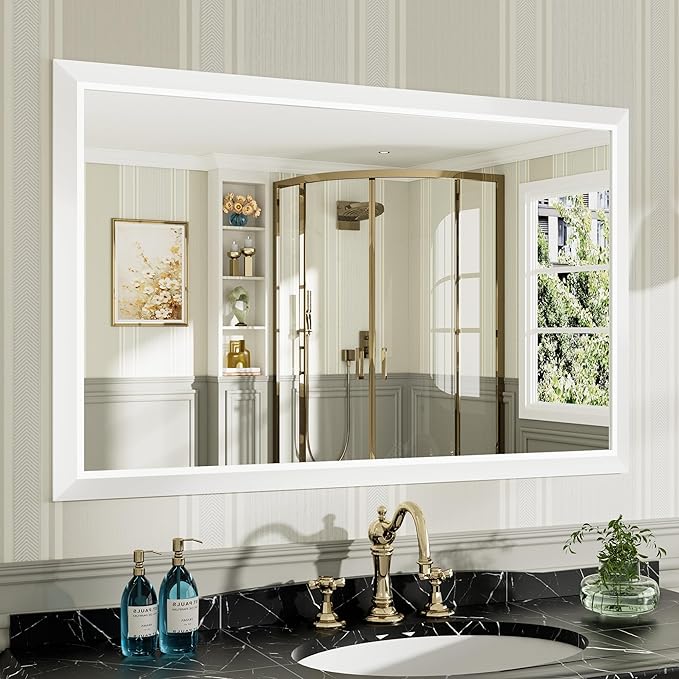 48x30 Inch White Bathroom Mirror by Briivuemodernmirrors