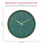 Foxtop Modern Wall Clock 12 Inch Silent Non Ticking Battery Operated Round - Image 2