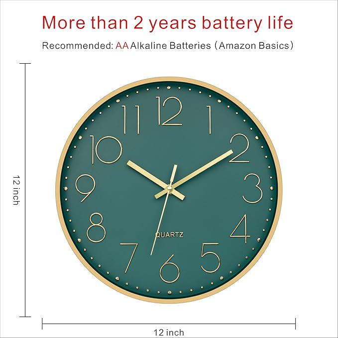 Foxtop Modern Wall Clock 12 Inch Silent Non Ticking Battery Operated Round - Image 2
