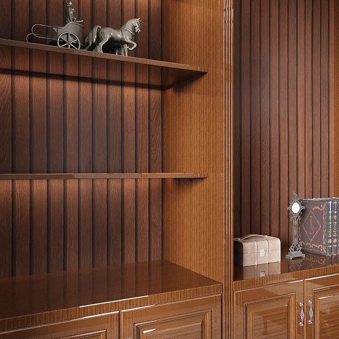 VEELIKE Wide Dark Walnut Wood Slat Peel and Stick Wallpaper Wood Contact Paper - Image 5