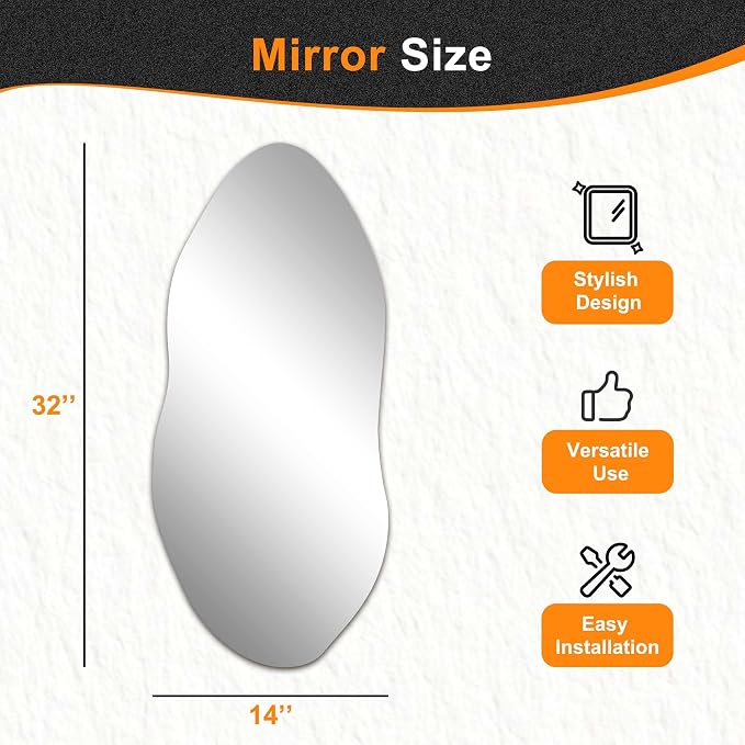 Delma Irregular Wall Mirror, Frameless Decorative Mirror - Image 3