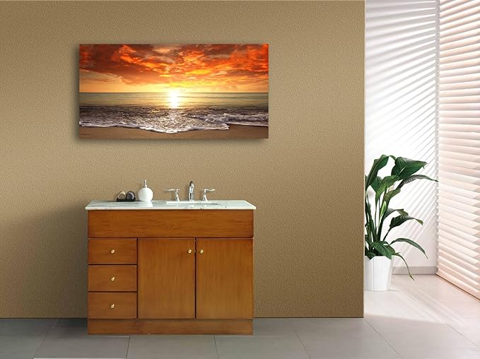 Baisuart-S0150 Canvas Prints Wall Art Sunset Ocean Beach Pictures Photo - Image 3