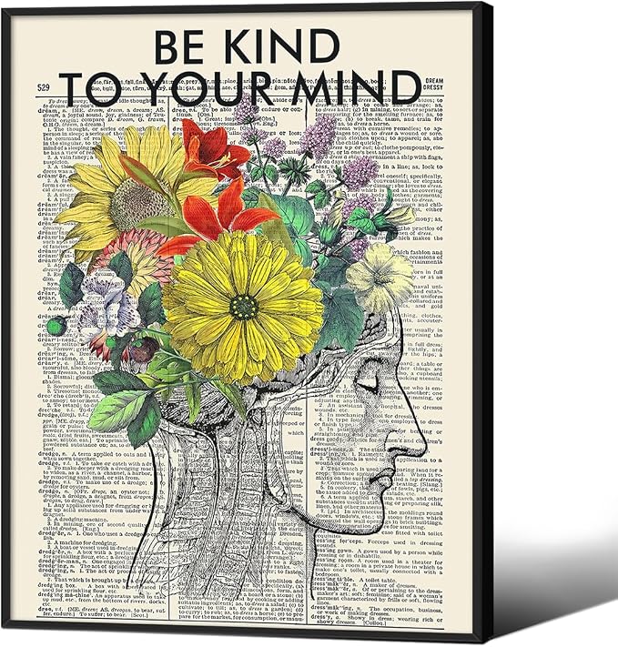 Be Kind To Your Mind Quote Poster Prints Mental Health Canvas Wall Art 08x10 by Medpol