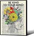 Be Kind To Your Mind Quote Poster Prints Mental Health Canvas Wall Art 12x16 by Medpol