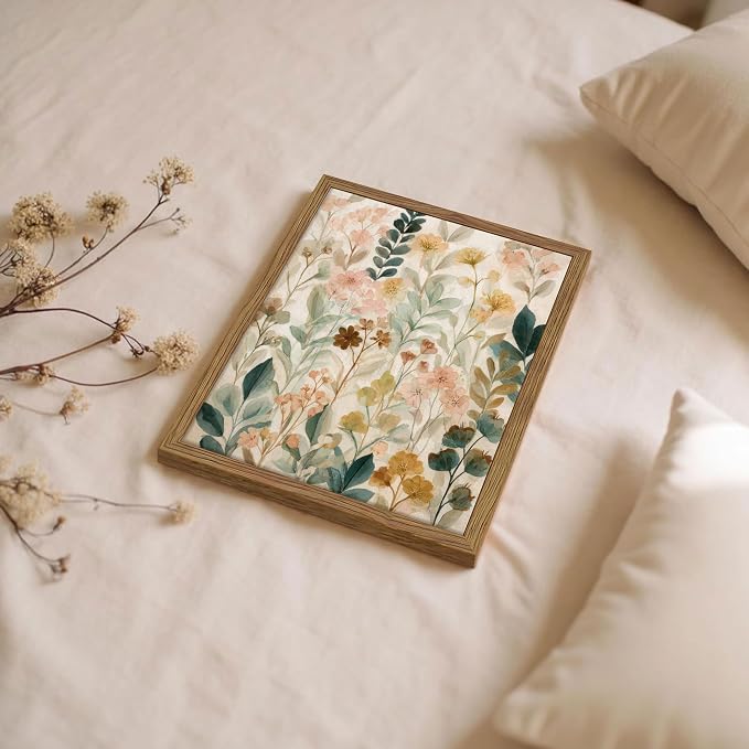 Framed Boho Floral Wall Art, Neutral Botanical Wildflower Canvas Wall Decor - Image 7